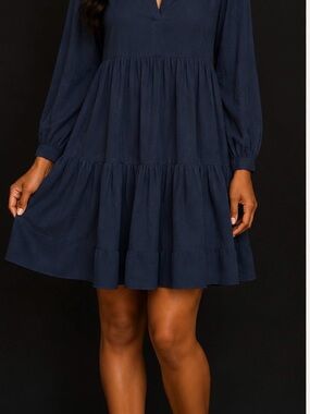 Navy Blue Tiered Long Sleeve Mini Dress Size Large